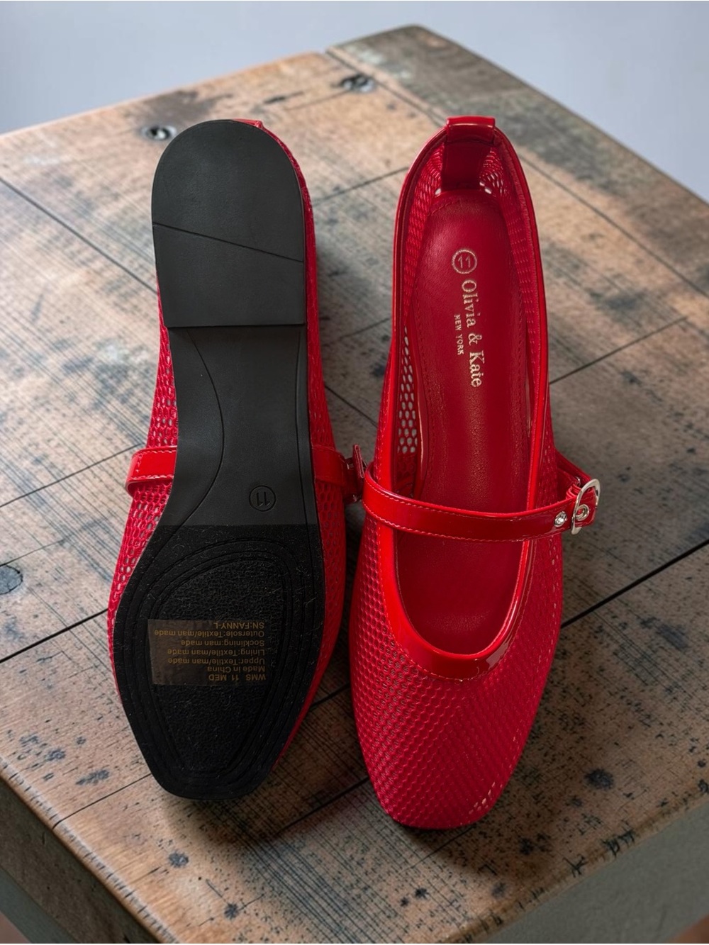Classic Red Mary Jane Flats with Patent Trim - Picture 3 of 4